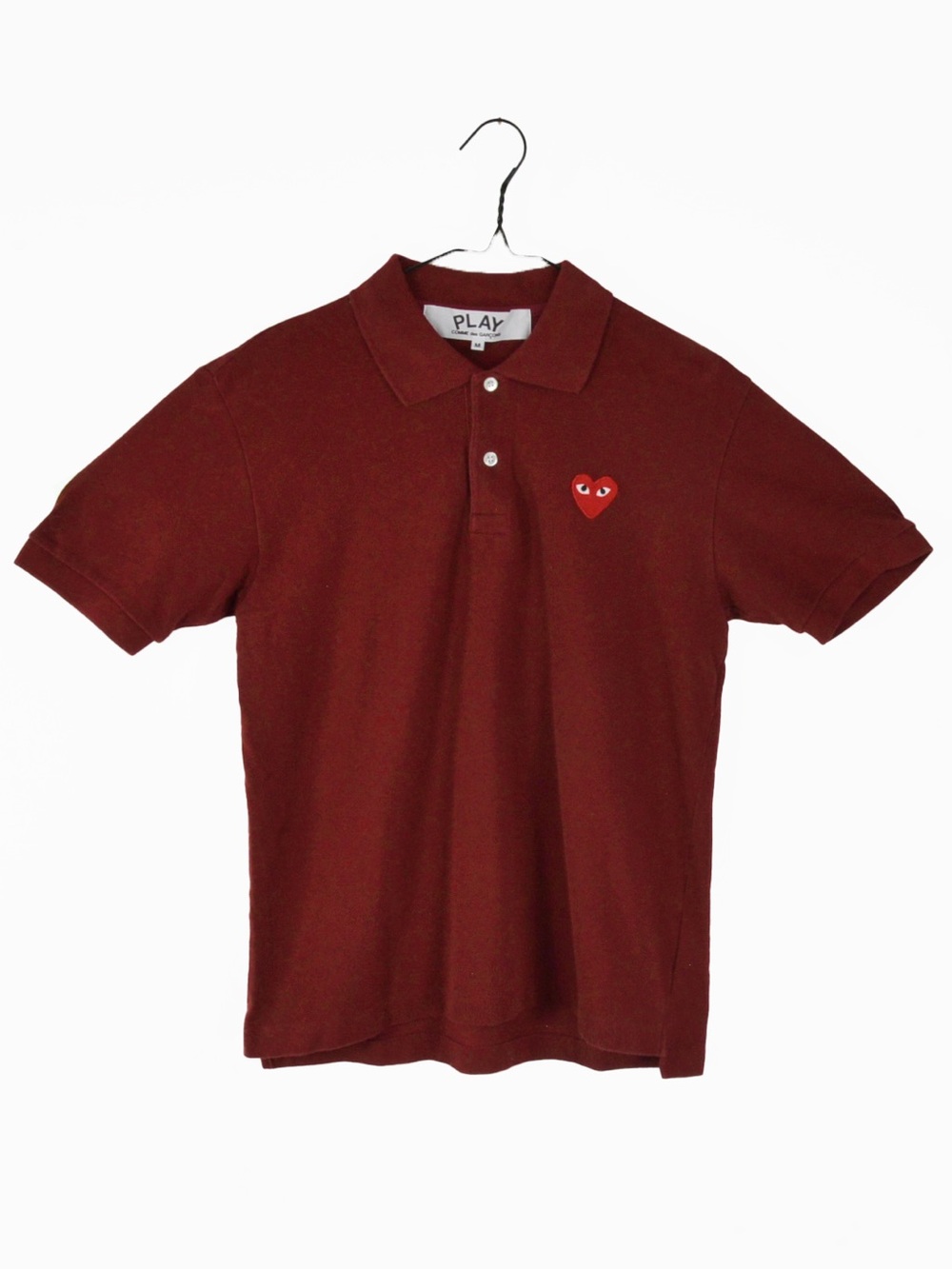 Comme Des Garçons PLAY Burgundy Red Short Sleeve Polo Shirt Authentic